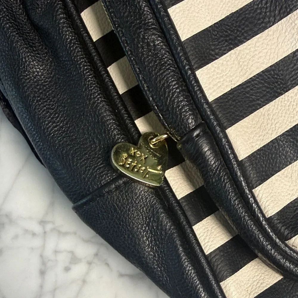 Betsey Johnson Black & White Bow Faux Leather Striped Backpack - Picture 8 of 10